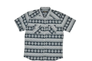 American West Men's Black White Geometric Button Down Short Sleeve Shirt Sz XL